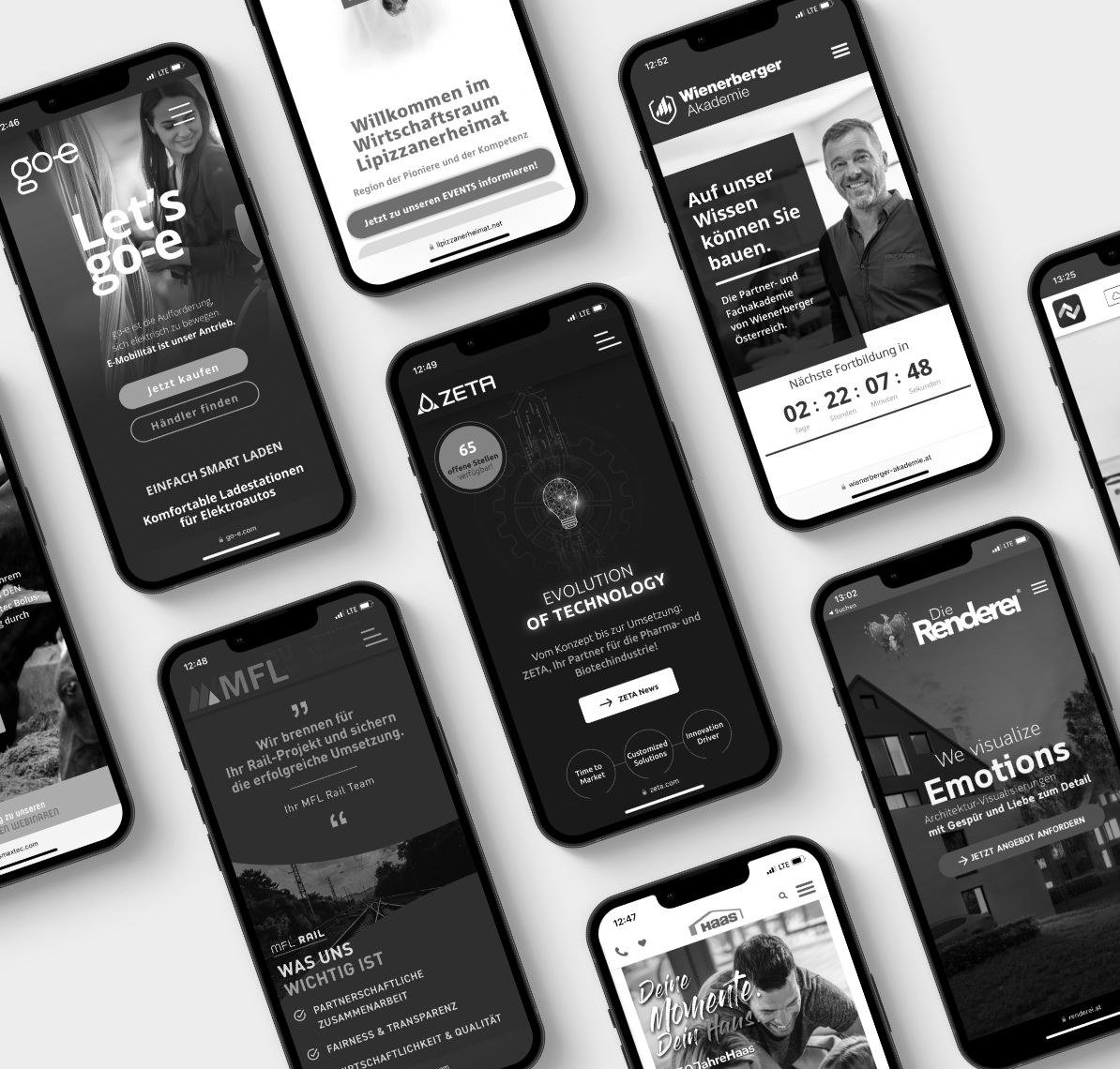 iPhones mit unterschiedlichen Websites in mobilen Ansichten