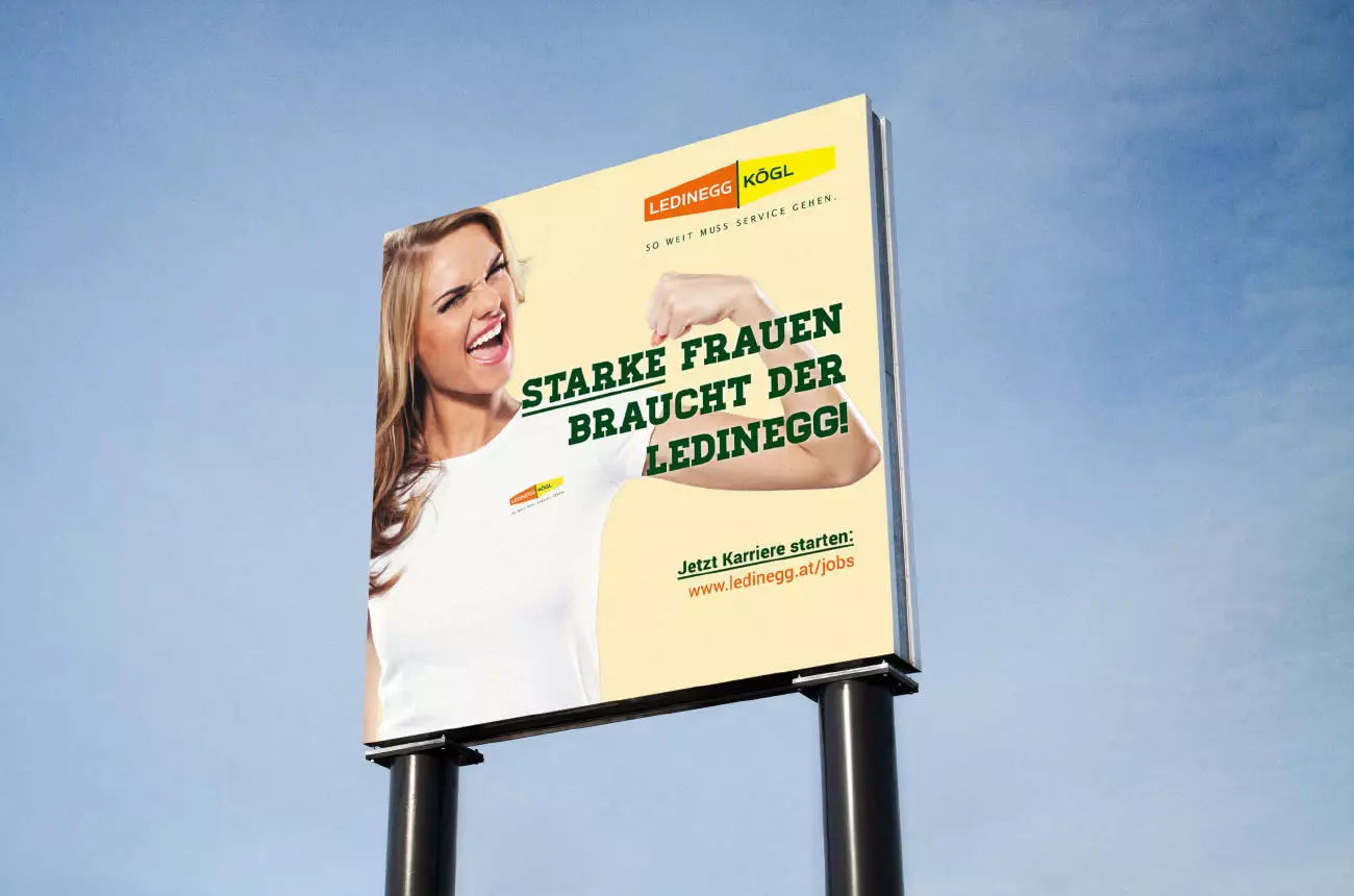 Plakatwand mit starker Frau für Ledinegg Kögl