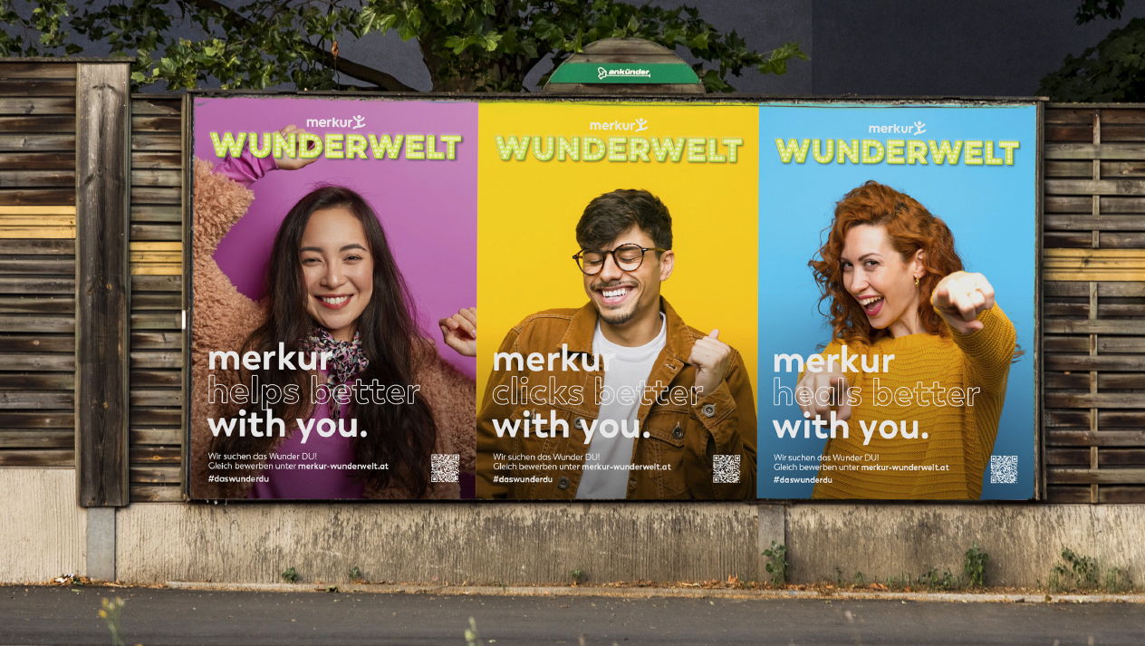 Plakatwand mit Kampagne für die Merkur Versicherung