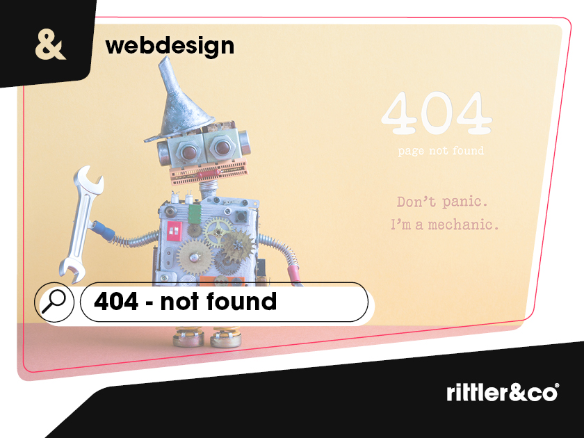 Grafikdesign für Rittler und co mit einem kleinen Roboter, der sagt: "Keine Panik, ich bin Mechaniker".