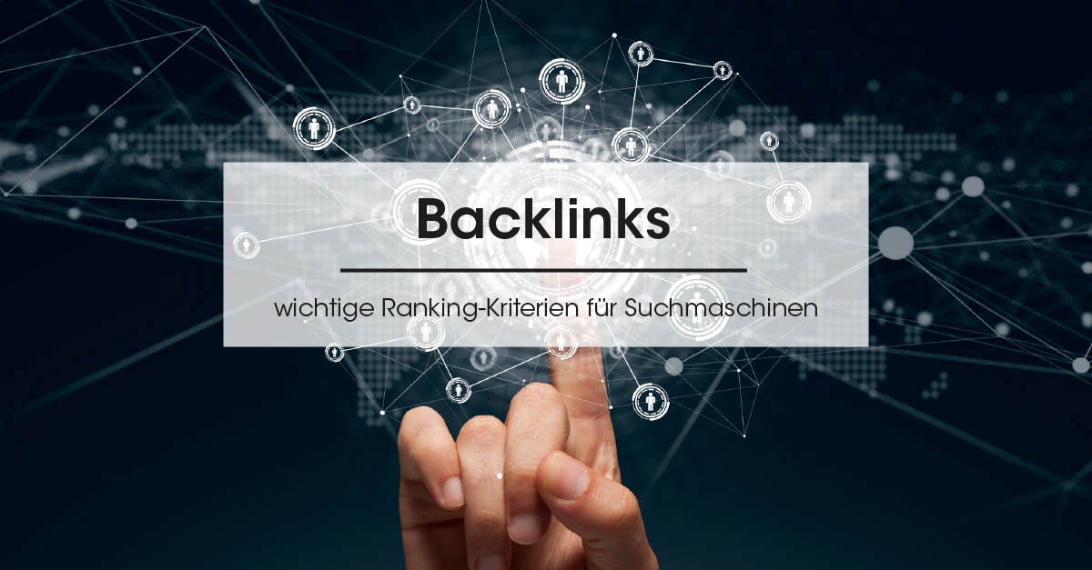 Grafikdesign mit Finger, der einen unsichtbaren Bildschirm berührt, mit Titel Backlinks