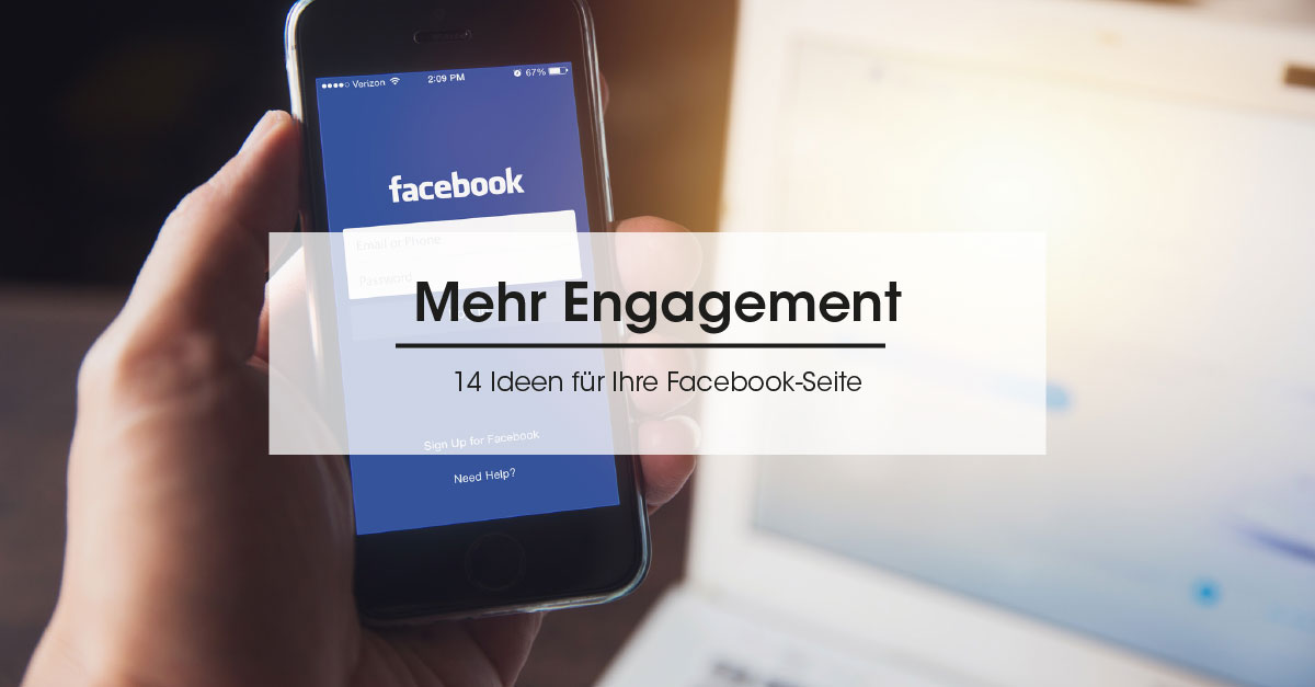 Facebook öffnete sich auf Handy und Laptop mit dem Titel "Mehr Engagement".