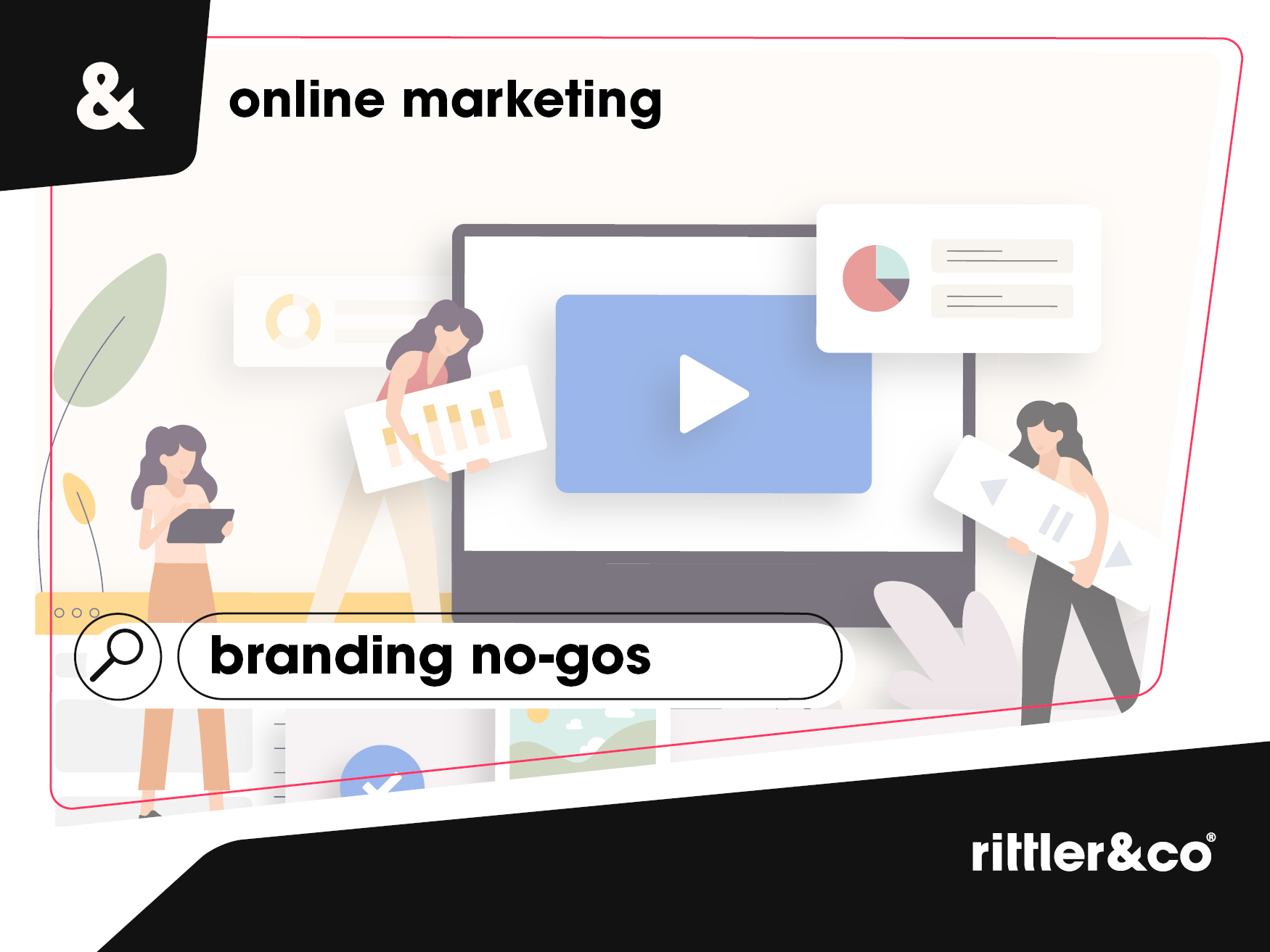 Grafikdesign, das eine Frau bei der Arbeit für das Marketing zeigt, die verschiedene Werkzeuge hinzufügt, Rittler und Co-online Marketing 02