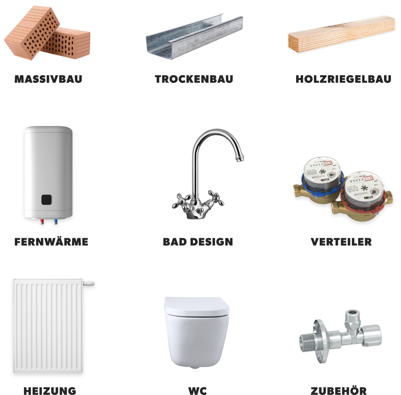 Materialien und Teile für das Badezimmer