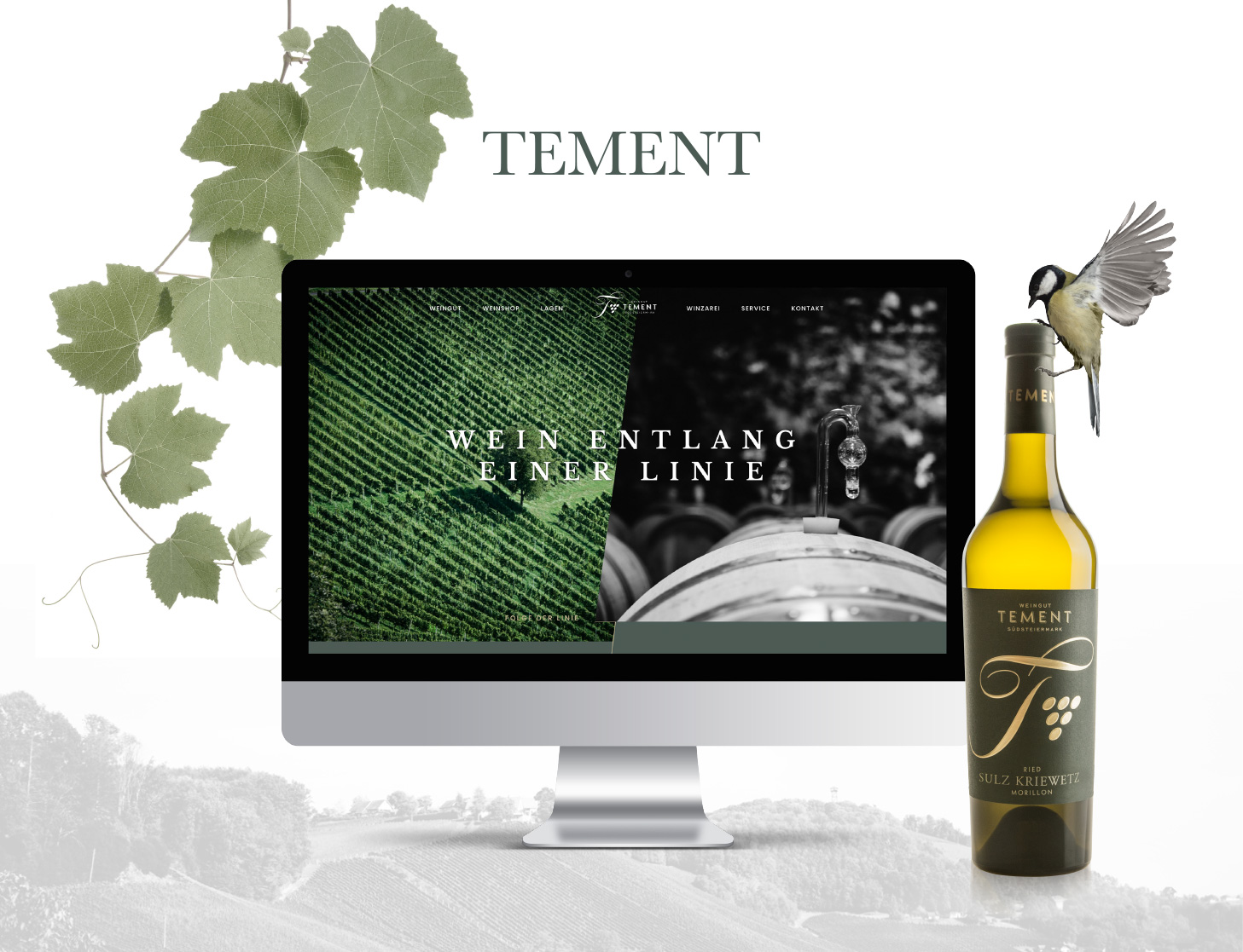 Tement teaser website und Flasche